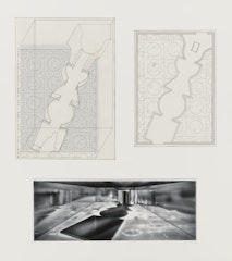 axonometric drawing and floor plan of the Reflecting Space from the exhibition Tokyo:  Form and Spirit 