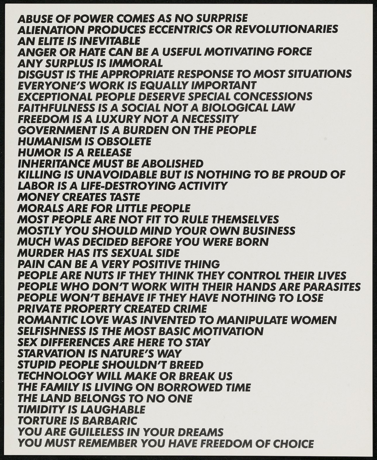 Jenny Holzer - Truisms, 1977-1979 (Every achievement requires a sacrifice —  Imposing order) - Printed Matter