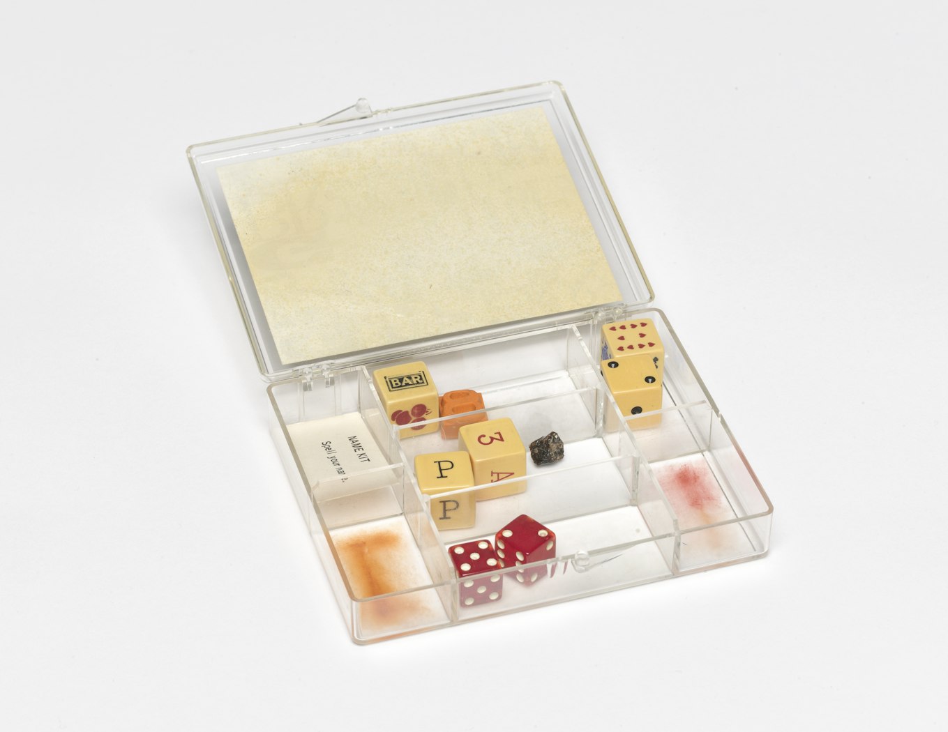 Case open, showing compartments and contents