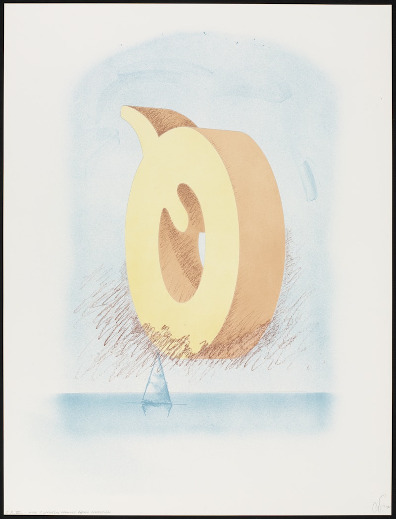 The Letter Q as Beach House with Sailboat (with seven printing elements before correction)