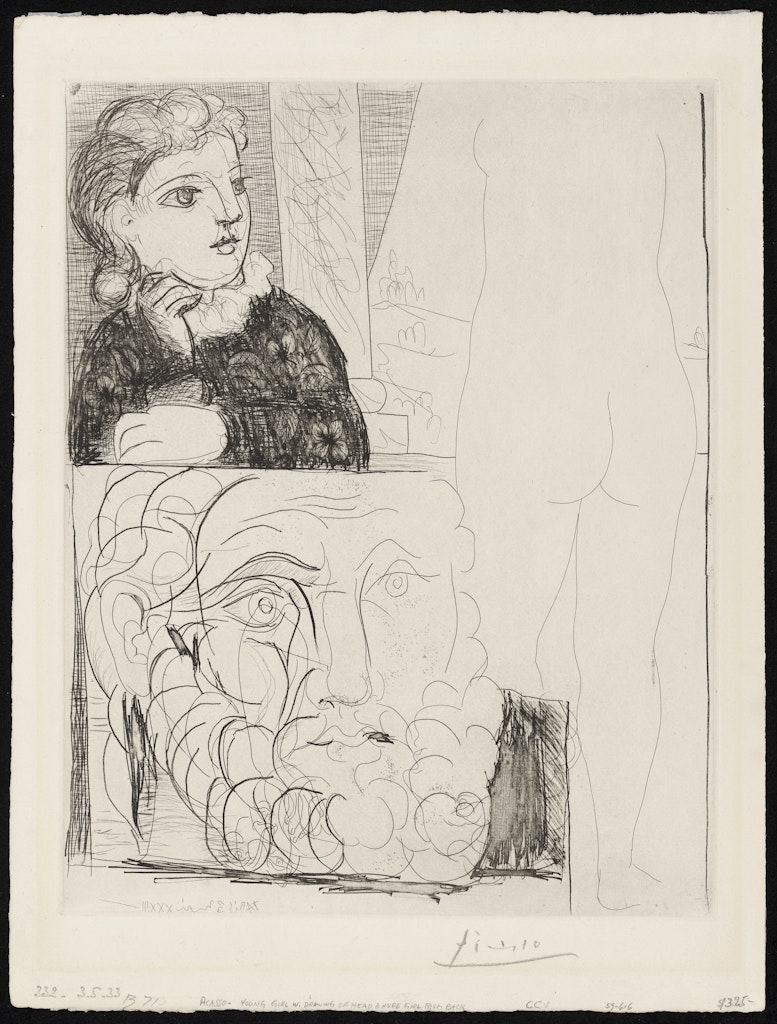 Young Girl with Drawing of Male Head and Nude Seen from the Back