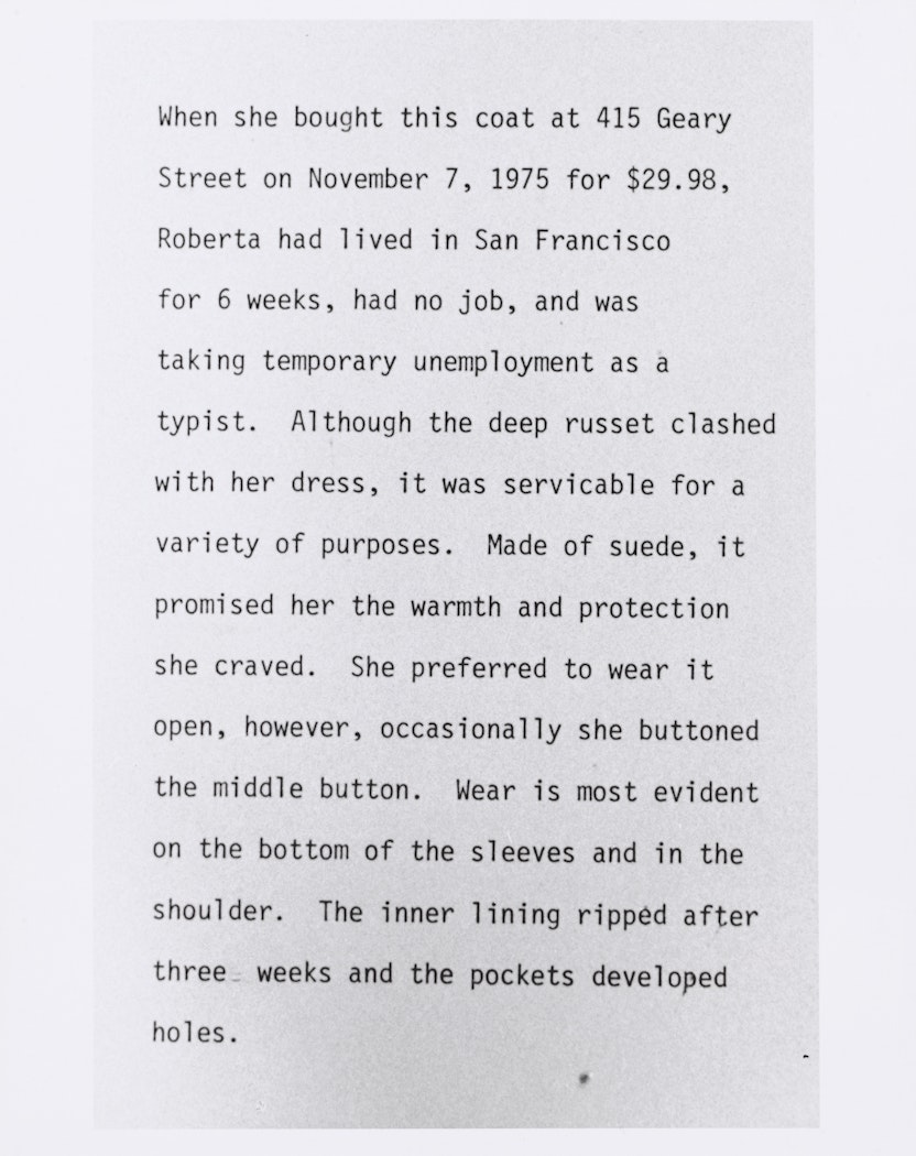 untitled from Roberta's External Transformations from Roberta       [Roberta's coat and text]
