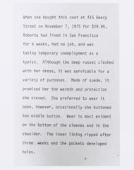 untitled from Roberta's External Transformations from Roberta       [Roberta's coat and text]