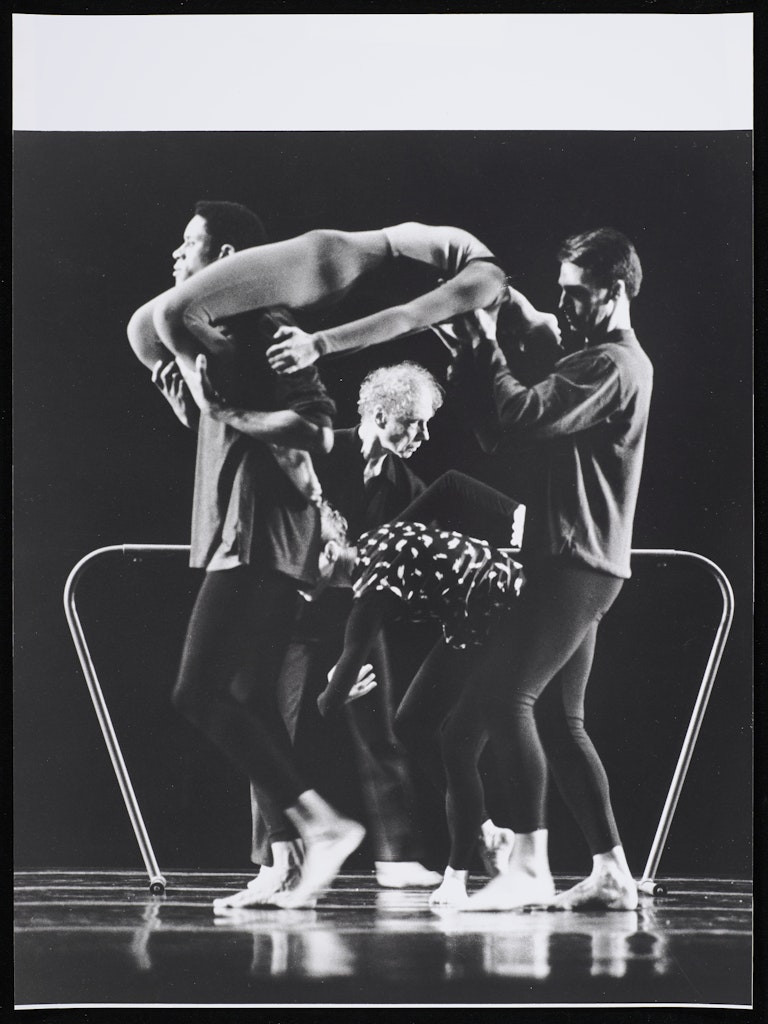 Merce Cunningham, Michael Cole, Carol Teitelbaum, Emily Navar, and Robert Wood in Trackers
