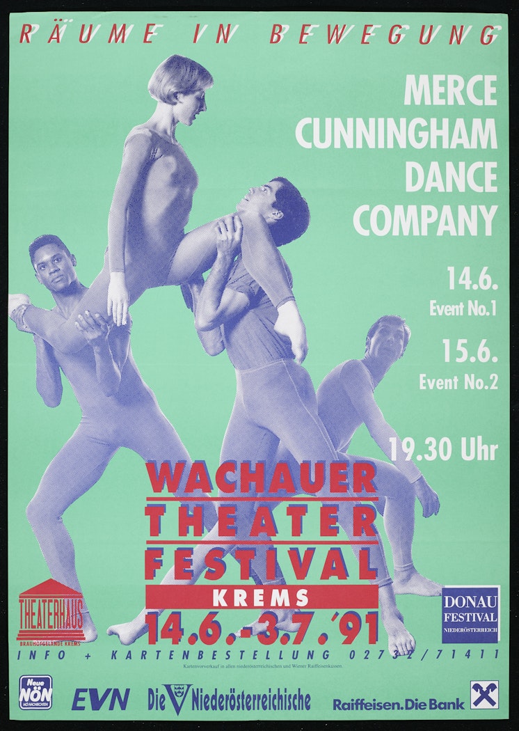 poster for Räume in Bewegung: Merce Cunningham Dance Company Wachauer Theater Festival June 14-July 3, 1991