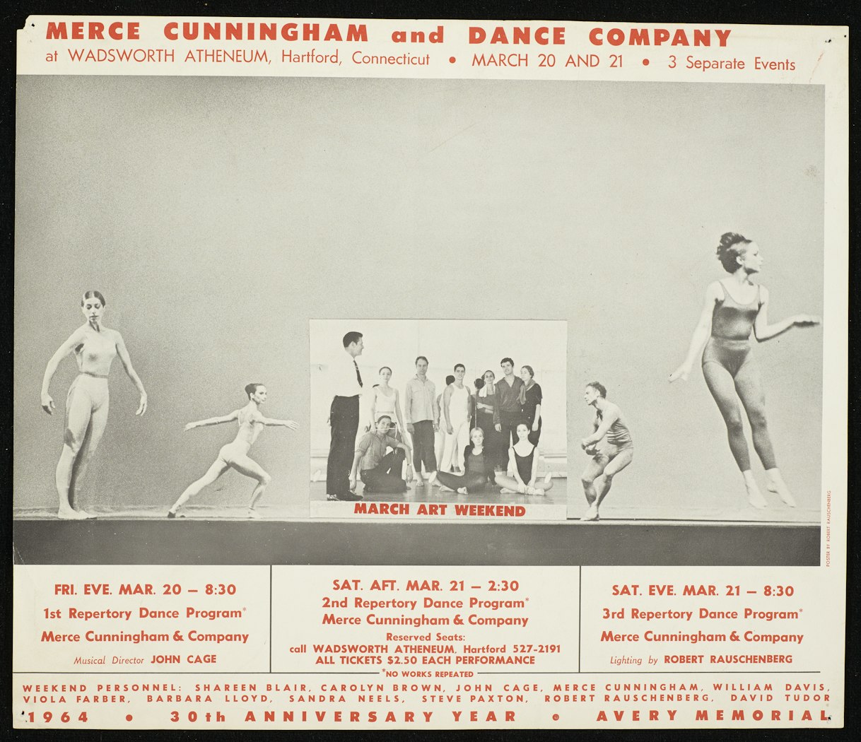 poster for Merce Cunningham Dance Company: March Art Weekend Wadsworth Atheneum March 20 - 21, 1964
