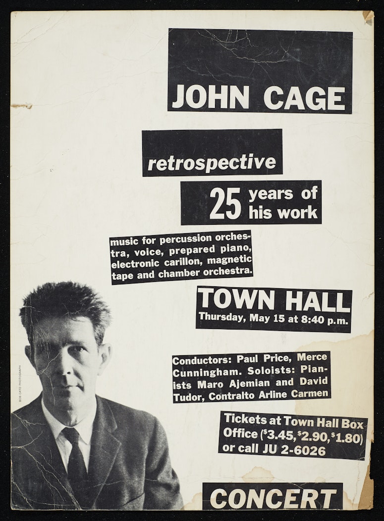 poster for John Cage retrospective: 25 years of his work Town Hall Thursday, May 15