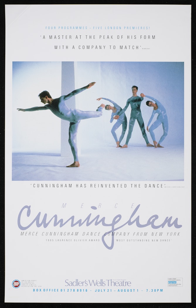 poster for Merce Cunningham Dance Company from New York Sadler's Wells Theatre July 21-August 1,1985