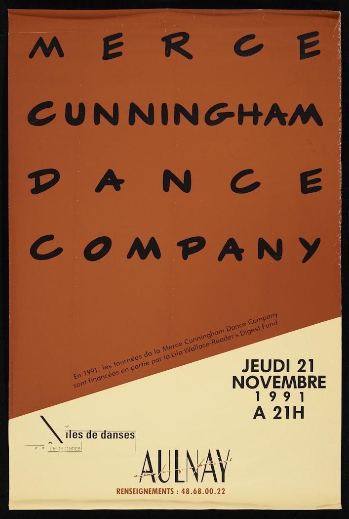 poster for Merce Cunningham Dance Company: Aulnay Jeudi November 21,1991 