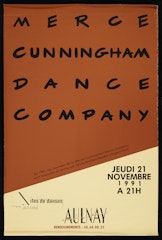 poster for Merce Cunningham Dance Company: Aulnay Jeudi November 21,1991 