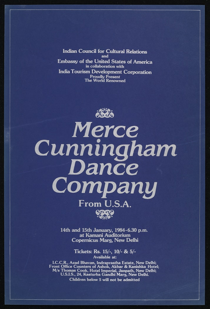 poster for Merce Cunningham Dance Company from U.S.A.: Kamani Auditorium, New Dehli January 14 - 15, 1984