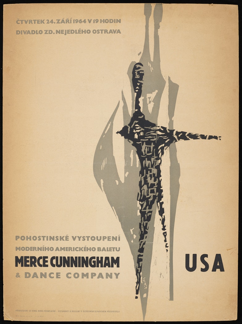 poster for Merce Cunningham Dance Company USA: CTVRTEK 24. ZÁRÍ 1964 V 19 HODIN 