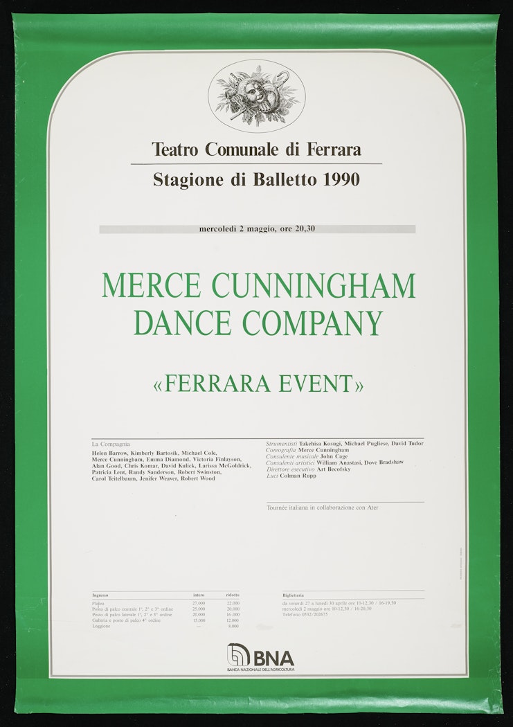 poster for Merce Cunningham Dance Company: Ferrara Event Teatro Comunale di Ferrara Stagione de Ferrara 1990