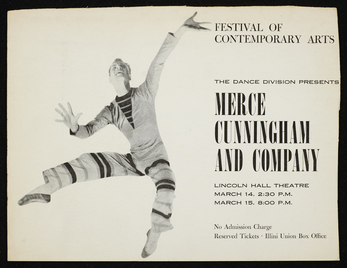 poster for Festival of Contemporary Arts: The Dance Division Presents Merce Cunningham Dance Company Lincoln Hall Theatre