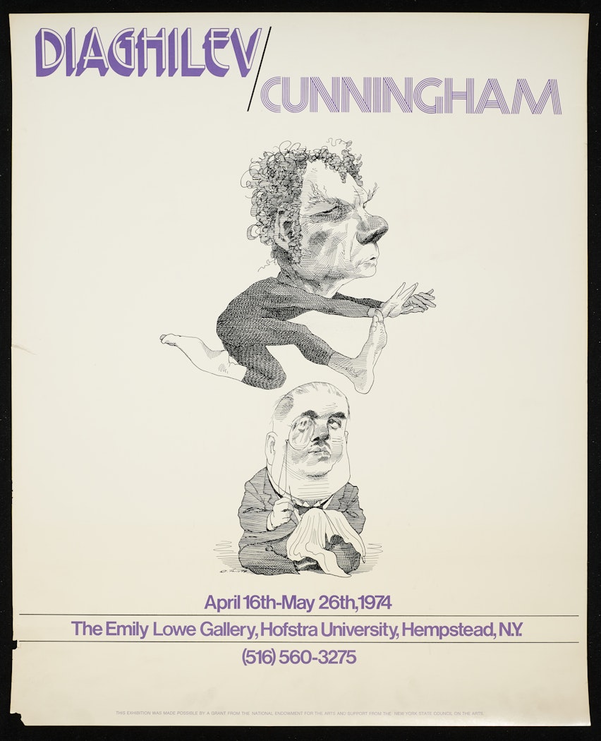 poster for Diaghilev/Cunningham The Emily Lowe Gallery, Hofstra University April 16-May 26, 1974
