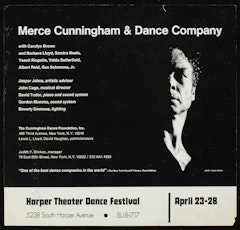 poster for Merce Cunningham Dance Company, Harper Theater Dance Festival April 23-28, 1968