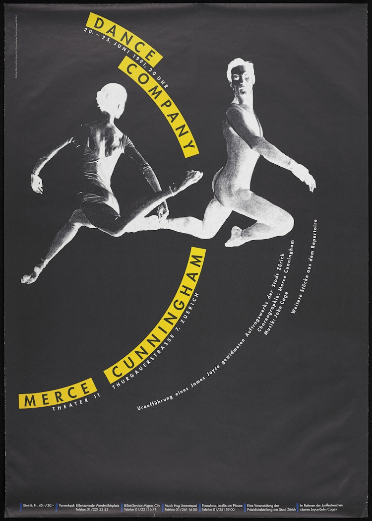 poster for Merce Cunningham Dance Company Theatre II, Thurgauerstrasse 7 June 20 - 25, 1991