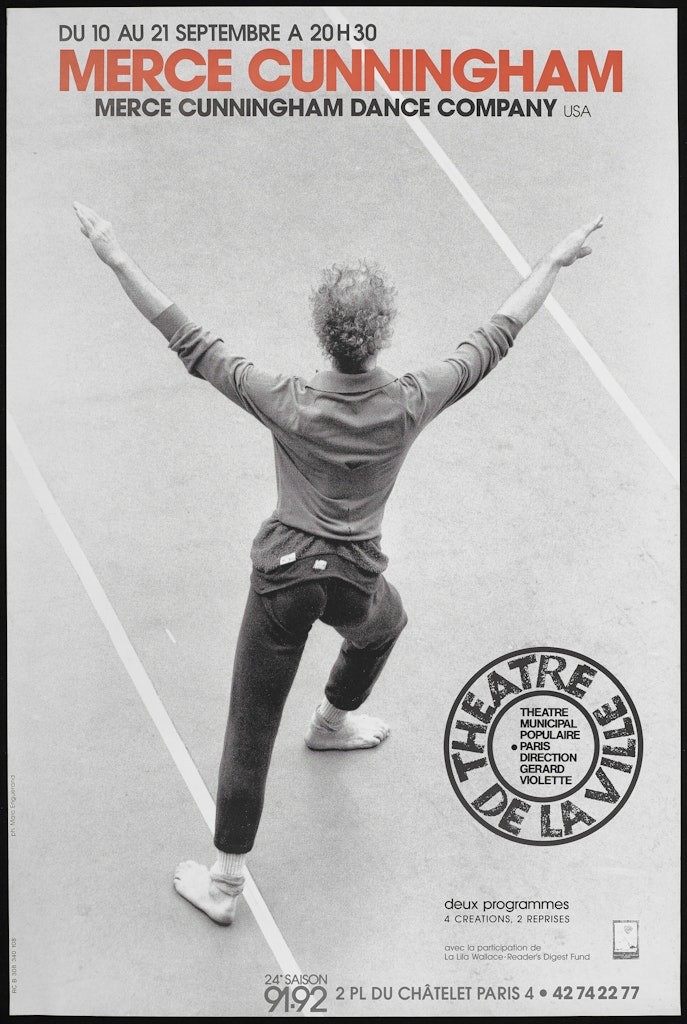 poster for Merce Cunningham Dance Company Theatre de La Ville August 10 - September 21, 1991