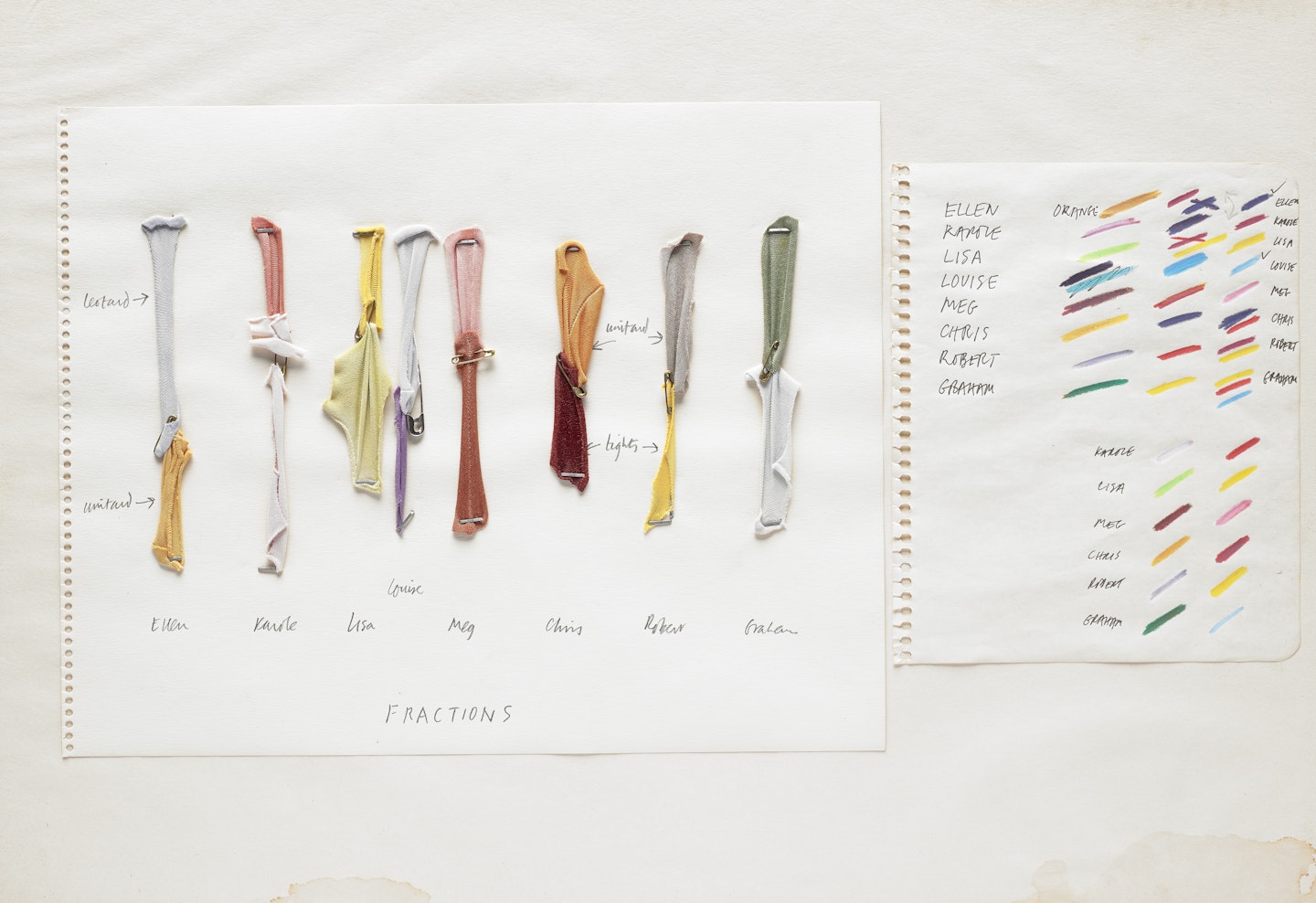 costume color and fabric studies for Fractions