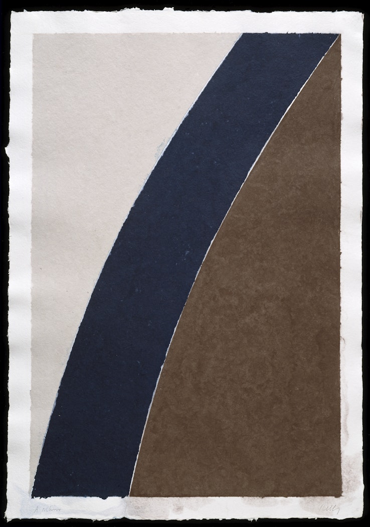 Colored Paper Image XII (Blue Curve with Brown and Gray)