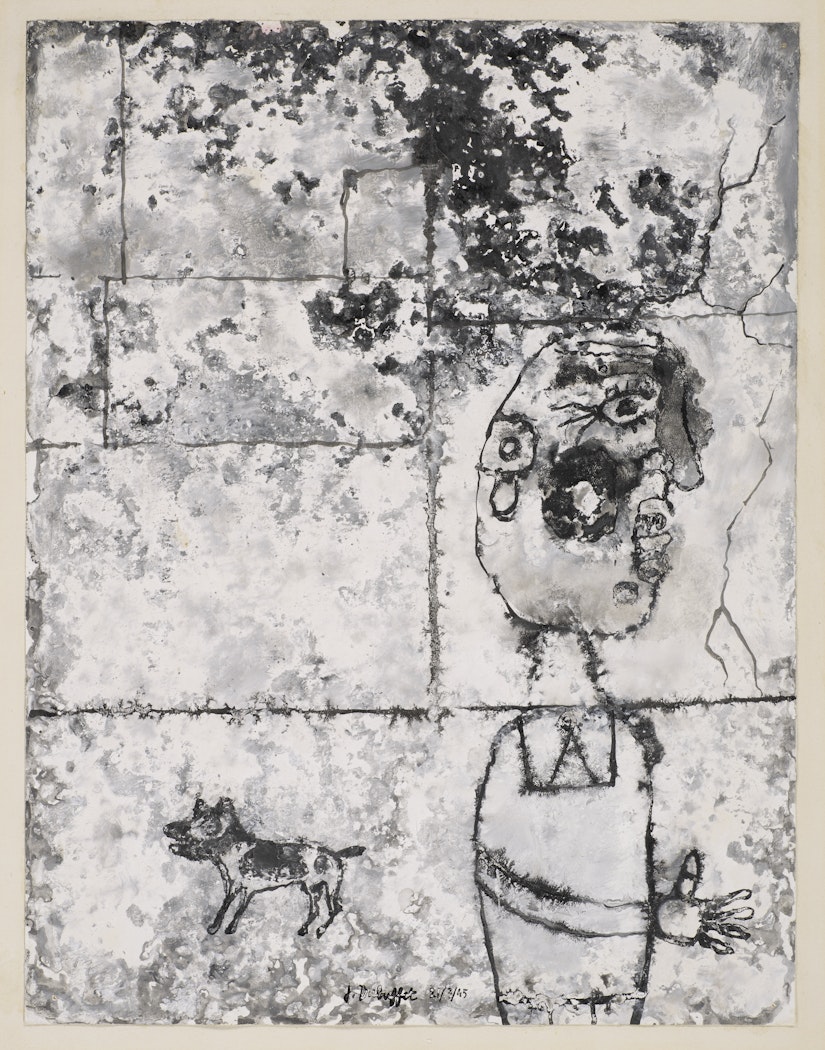 Mur ocellé de taches avec passant et petit chien (Wall Ocellated with Spots, with Passerby and Small Dog)