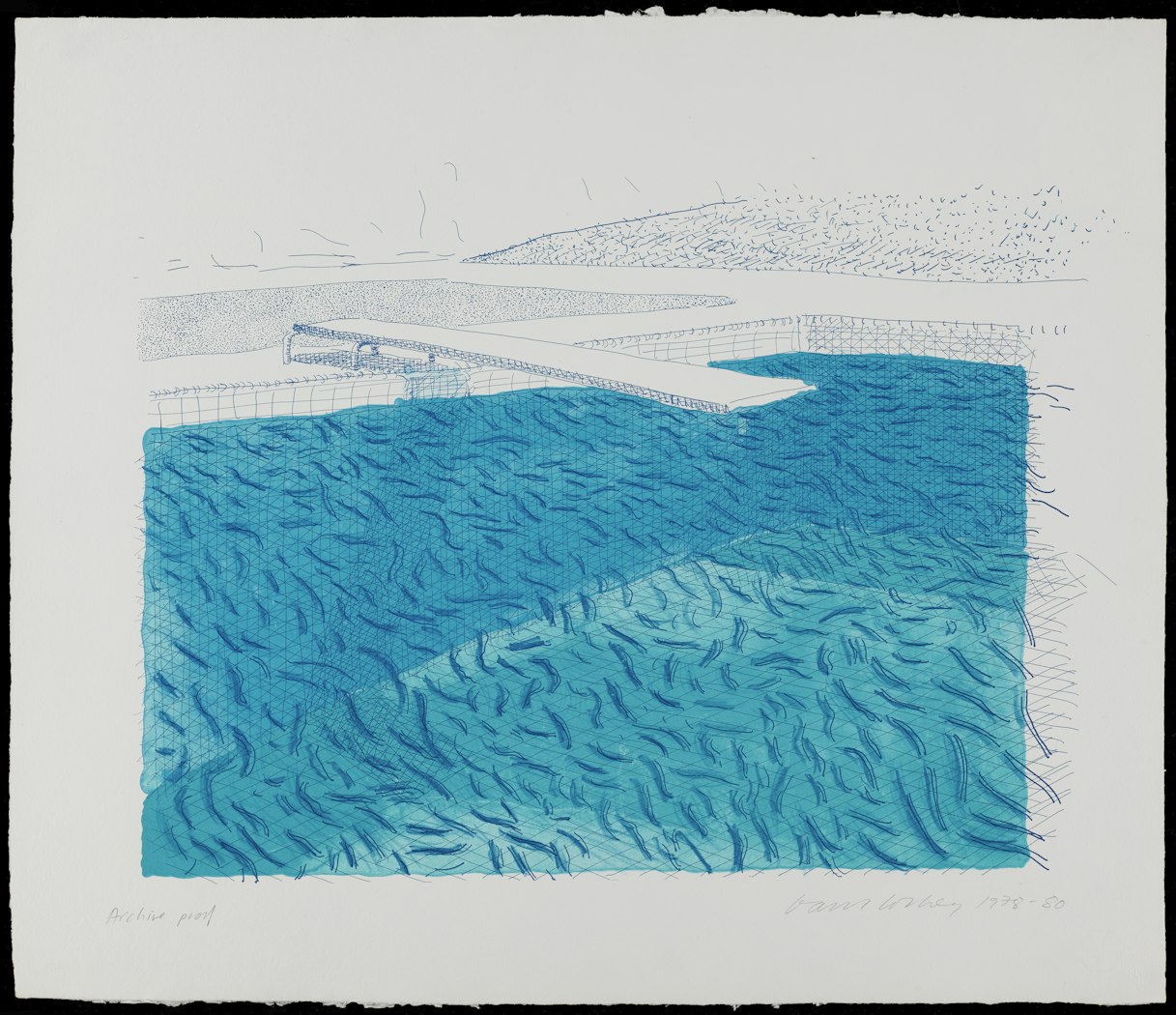 Lithograph of Water Made of Lines, Crayon and Two Blue Washes Without Green Wash