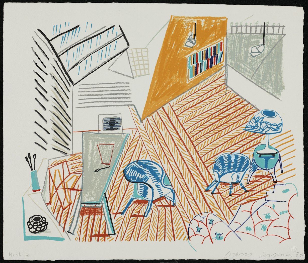 Pembroke Studio with Blue Chairs and Lamp