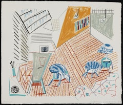 Pembroke Studio with Blue Chairs and Lamp
