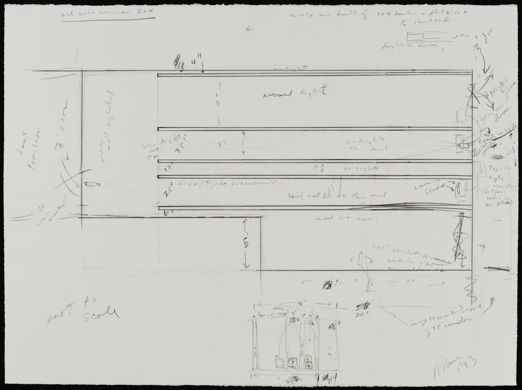 drawing for the 1993 reconception of Corridor Installation (Nick Wilder Installation) 1970 for the Walker Art Center-organized exhibition Bruce Nauman