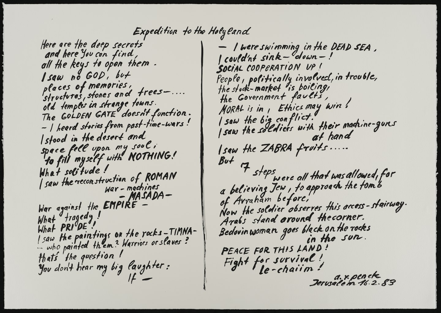 Text by the Artist from Expedition to the Holy Land portfolio