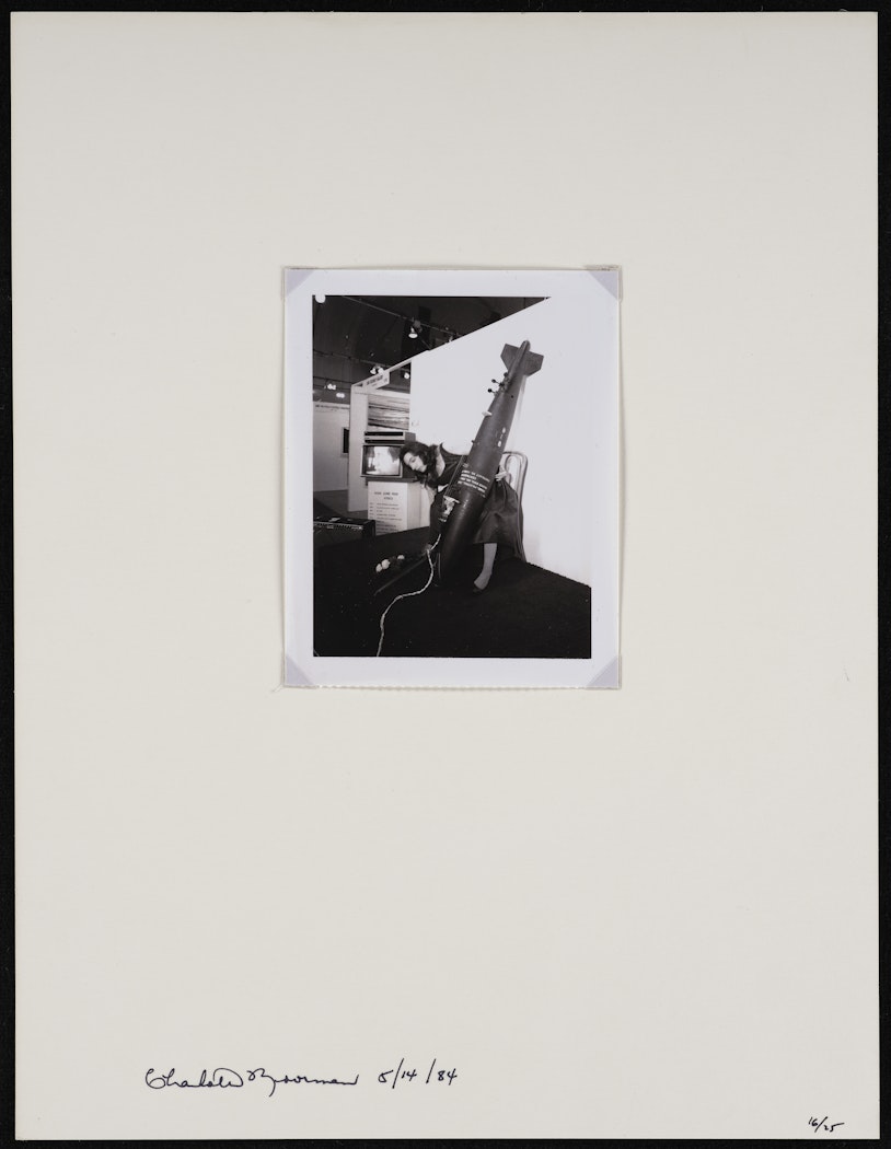 Charlotte Moorman Performing Cello Bomb at Chicago Art Fair in 1984