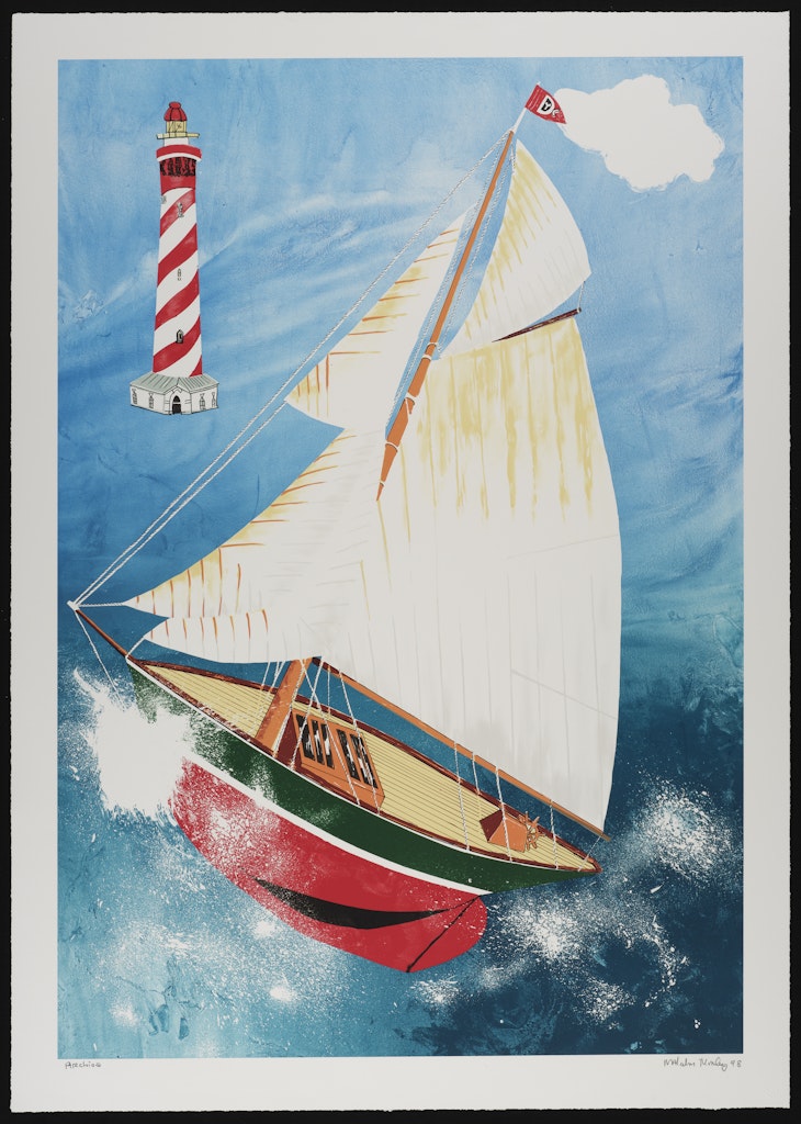 Pamela Running Before the Wind with a Dutch Lighthouse