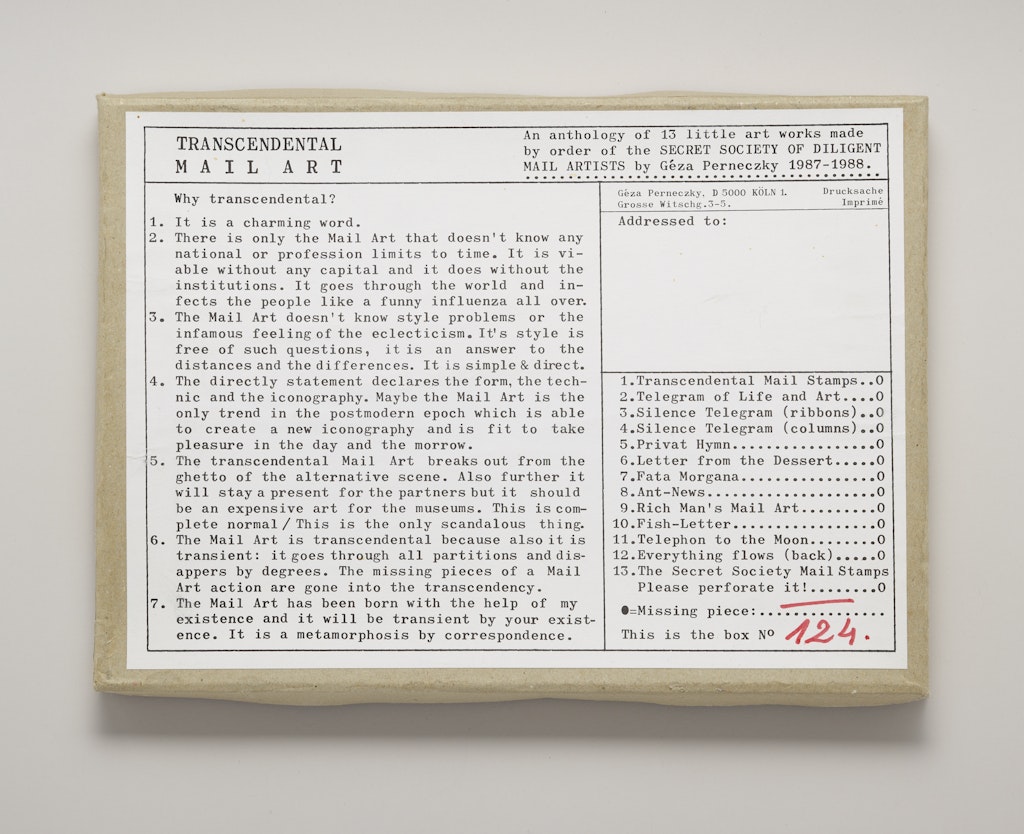 Transcendental mail art: an anthology of 13 little art works made by order of the Secret Society of Diligent Mail Artists.