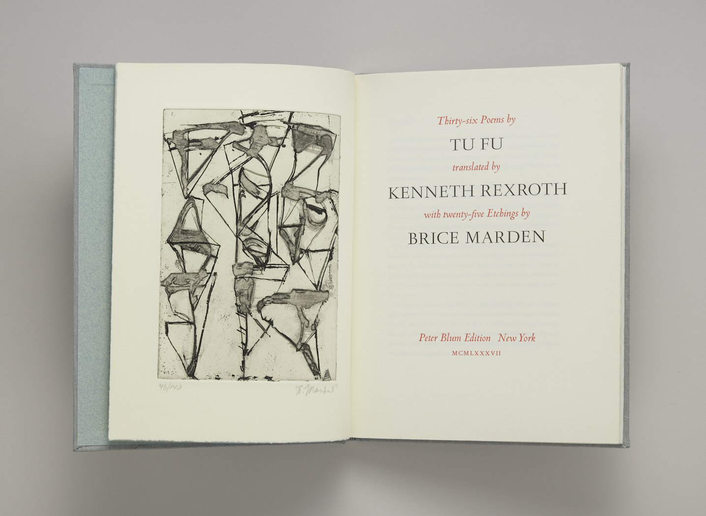 Thirty Six Poems by Tu Fu translated by Kenneth Rexroth, with etchings by Brice Marden