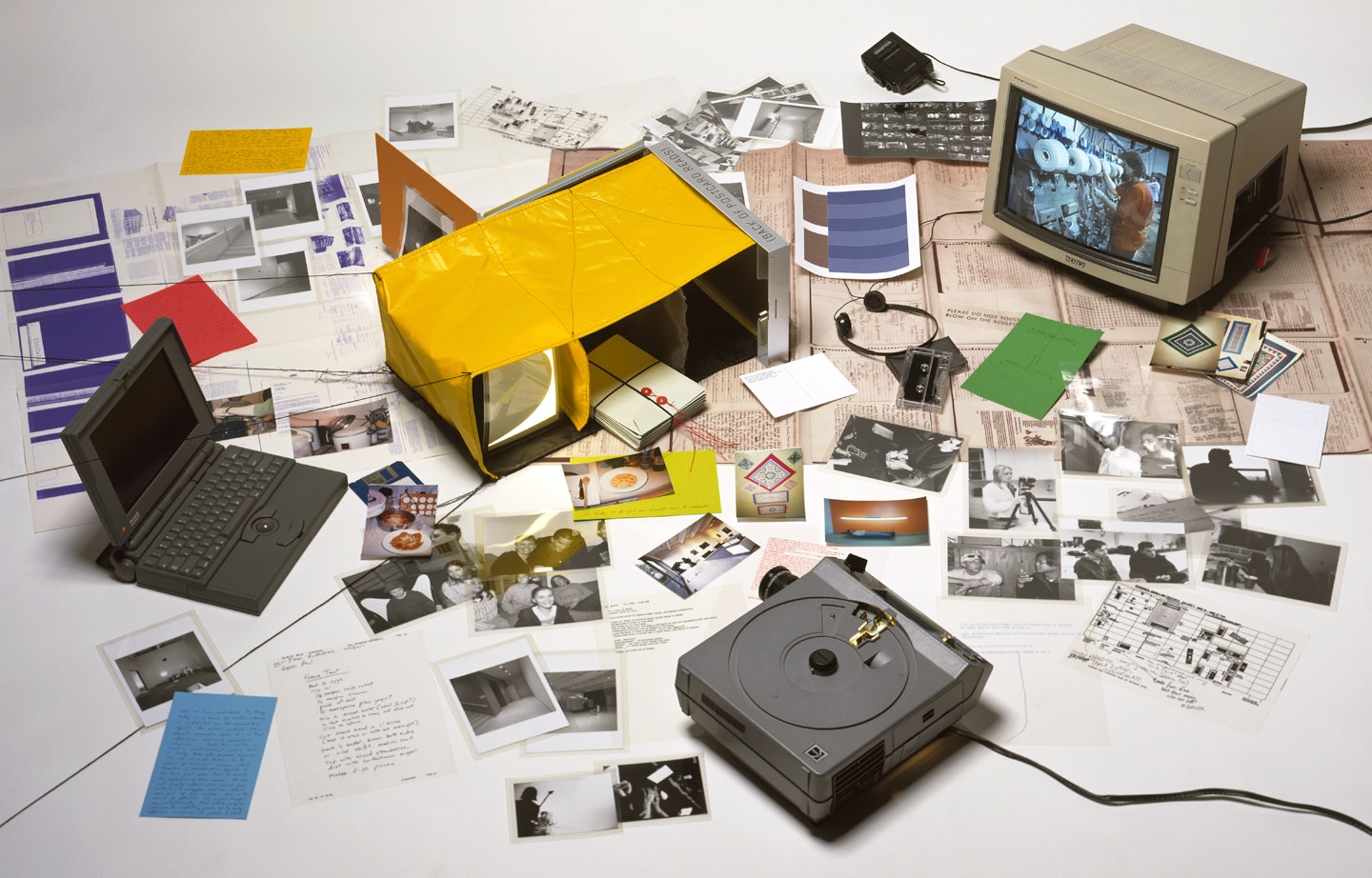 studio view of case opened and contents displayed.