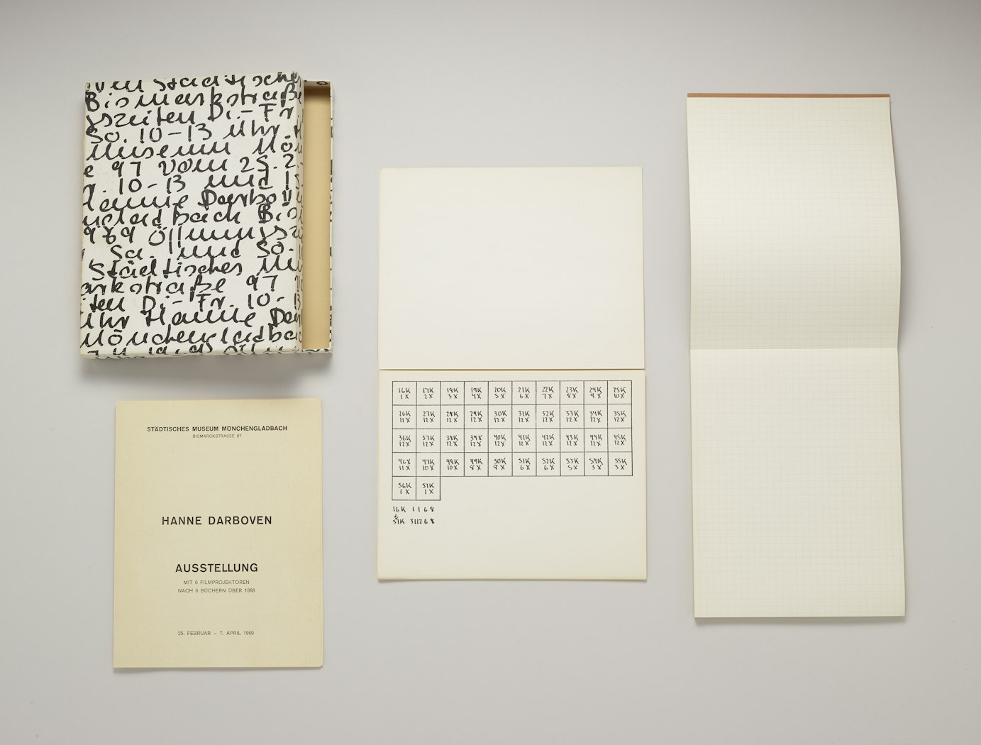 Hanne Darboven: Aussellung mit 6 Filmprojektoren nach 6 Buchern uber 1968, 25. February - 7. April 1969.