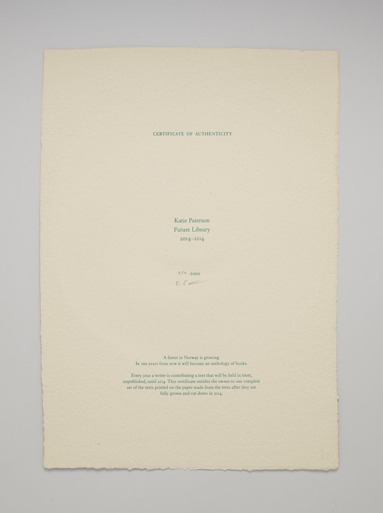 Future Library : Certificate of Authenticity