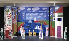 Large scale painted environment with separate elements based on the set design for Poulenc's opera, Les Mamelles de Tirésias (The Breasts of Tirésias)