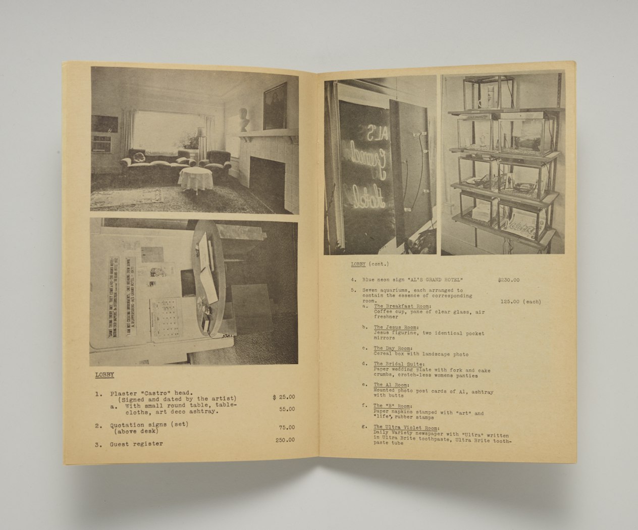 catalog for Al's Grand Hotel
