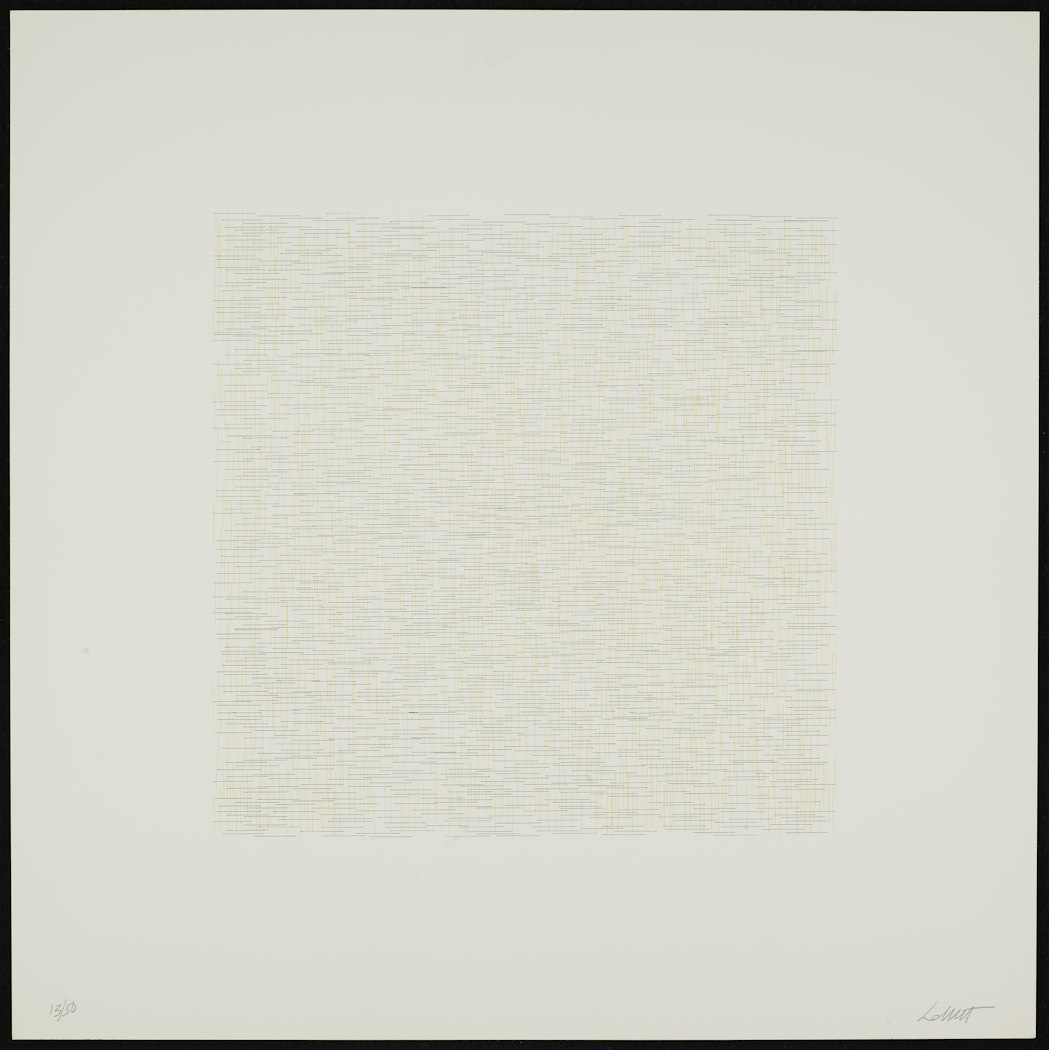 Black horizontal lines with yellow vertical lines from Lines of One Inch, Four Directions, Four Colors