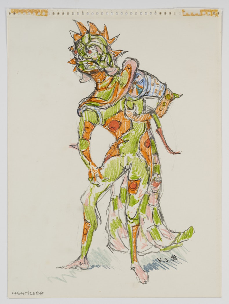 Manticore sketch for the Menotti ballet:  "The Unicorn, The Gorgon, and The Manticore"