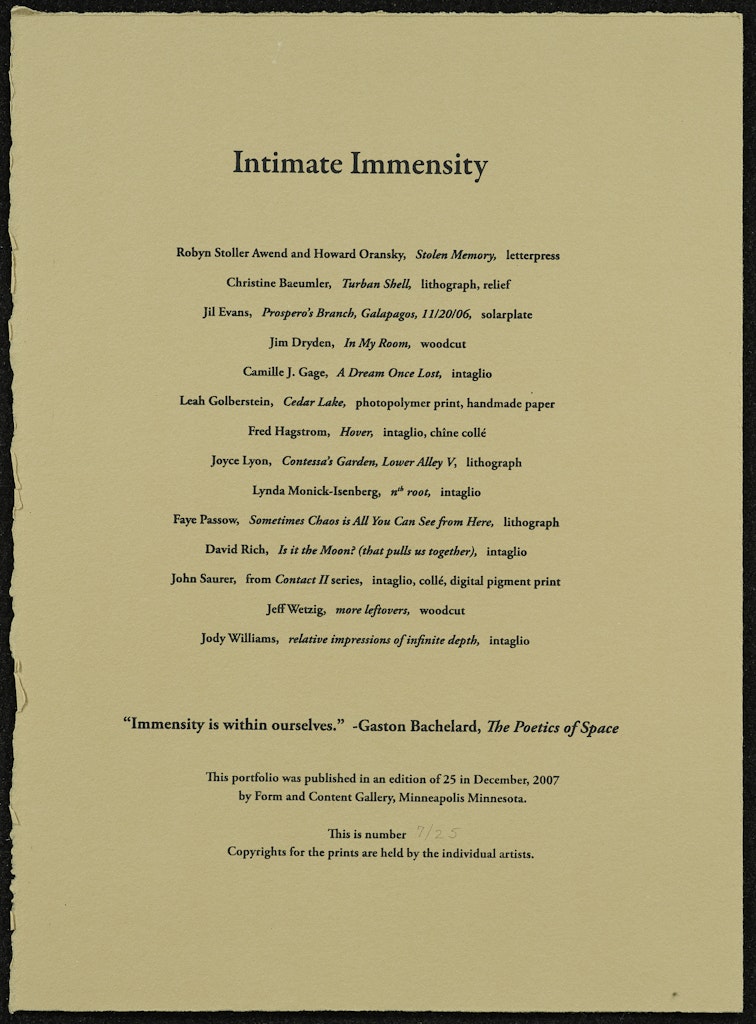 portfolio and colophon from Intimate Immensity