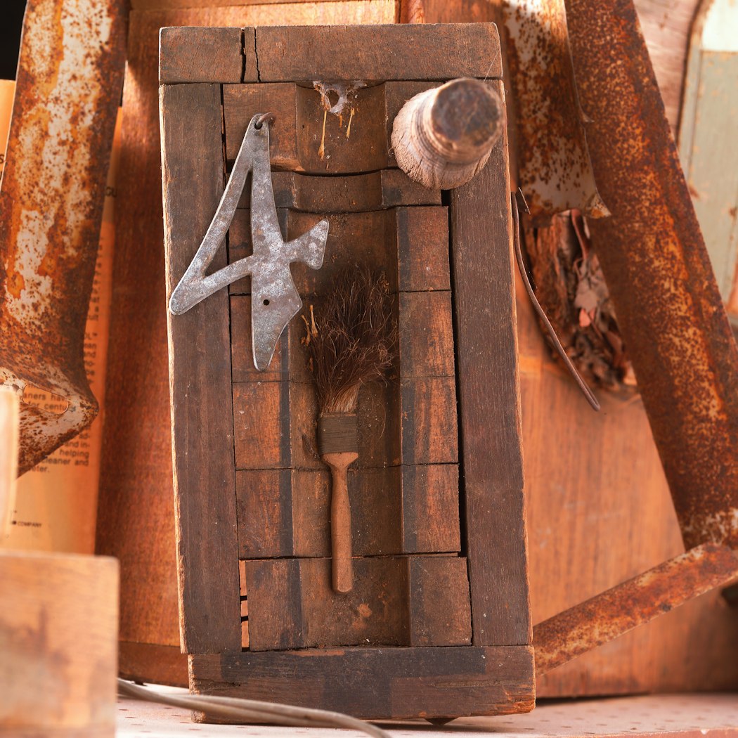 Wood panel w/#4; paint brush