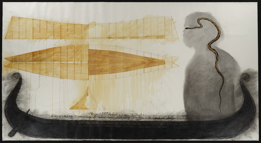 A Working Drawing of Shiphall, A Passage Structure and Oseberg Ship