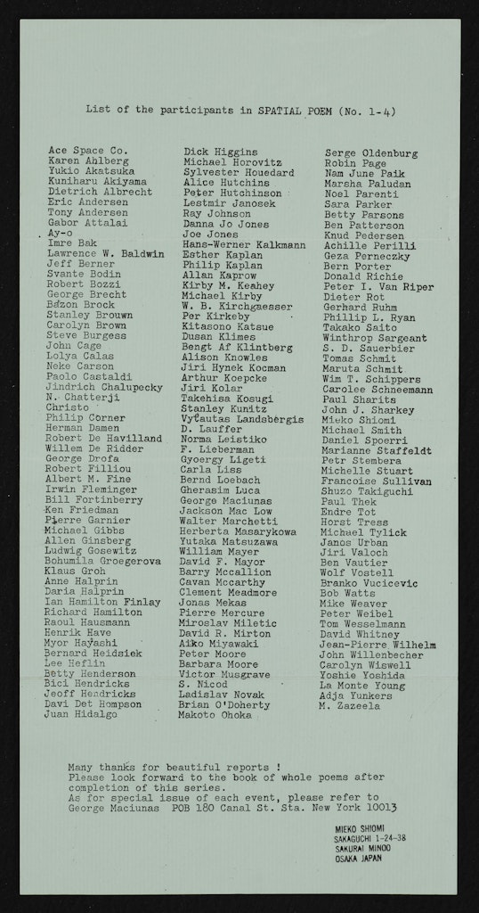 A List of the Participants in Spatial Poem (No.1-4)