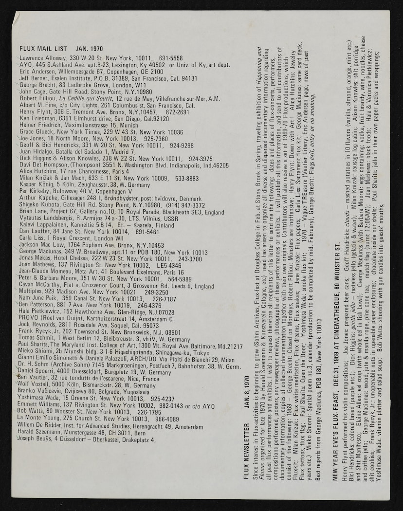 Flux Newsletter Jan. 8, 1970