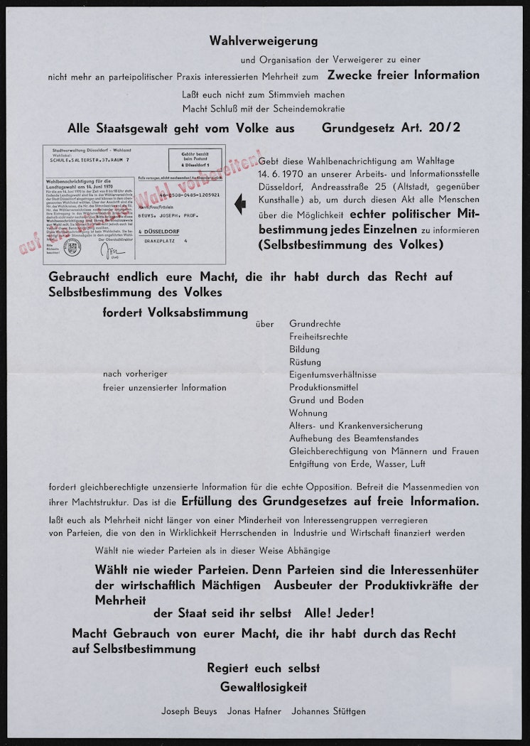Manifest, Text und Plakat (Manifesto, Text and Poster)