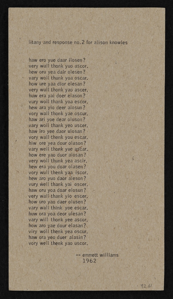 litany and response for female and male voices and litany and response No. 2 for alison knowles