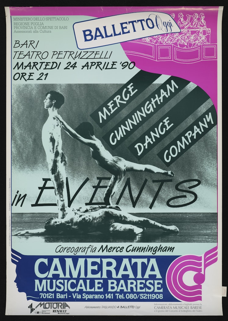poster for Merce Cunningham Dance Company in EVENTS, Bari Teatro Petruzzelli March 24 - April 19