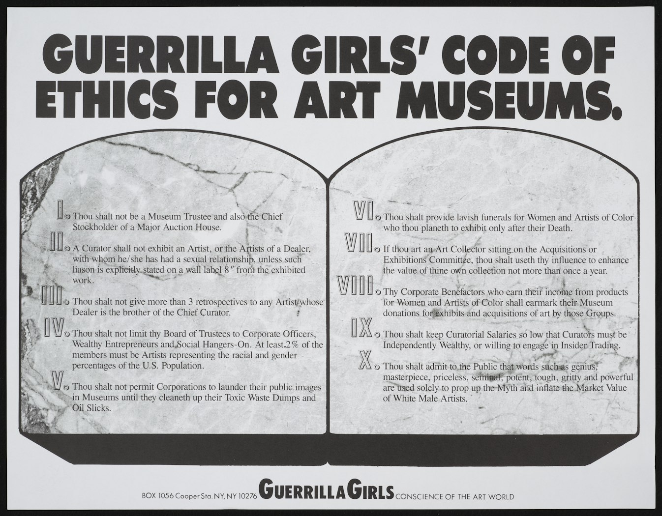 Guerrilla Girls code of Ethics for Art Museums